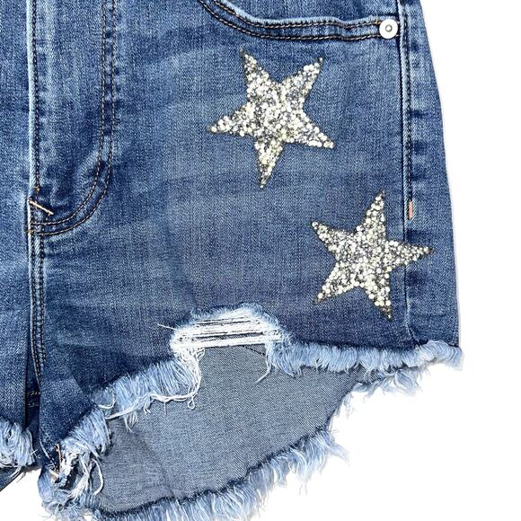 Express Shortie Extreme High Rise Embellished Star Denim Cutoff Shorts Size 8 - Picture 6 of 12